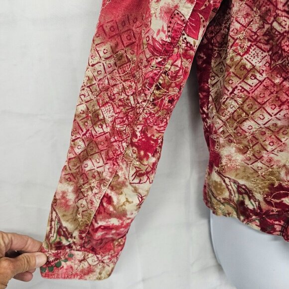 Christopher & Banks Pink Boho Corduroy Jacket Floral Embroidered Lightweight M - Picture 5 of 15